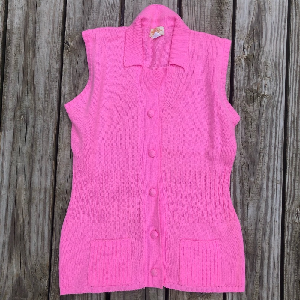 Vintage 70s Barbie Pink Sweater Sleeveless Medium